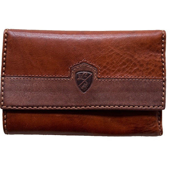 Tonino Lamborghini Wallet Tri-fold Genuine Leather Brown Card Slots Coin Purse - Picture 1 of 8